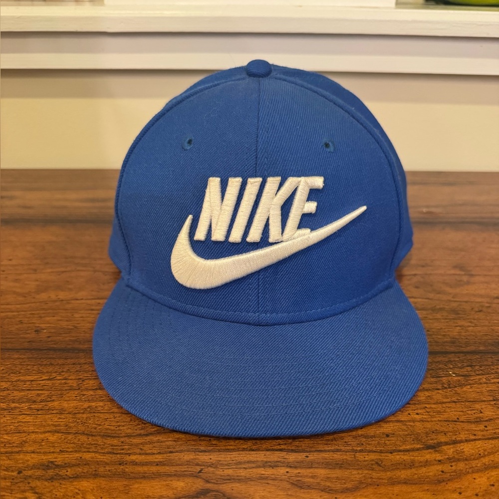 Nike Adult Futura True 2 Blue Adjustable Snapback Hat/Cap white swoosh spell out